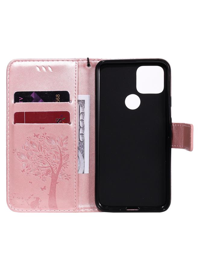 اس-توب جراب لهاتف Google Pixel 5، جراب جلدي أفقي قابل للطي بنقشة شجرة وقط مع حامل وفتحات للبطاقات ومحفظة وحبل تعليق - Image 5