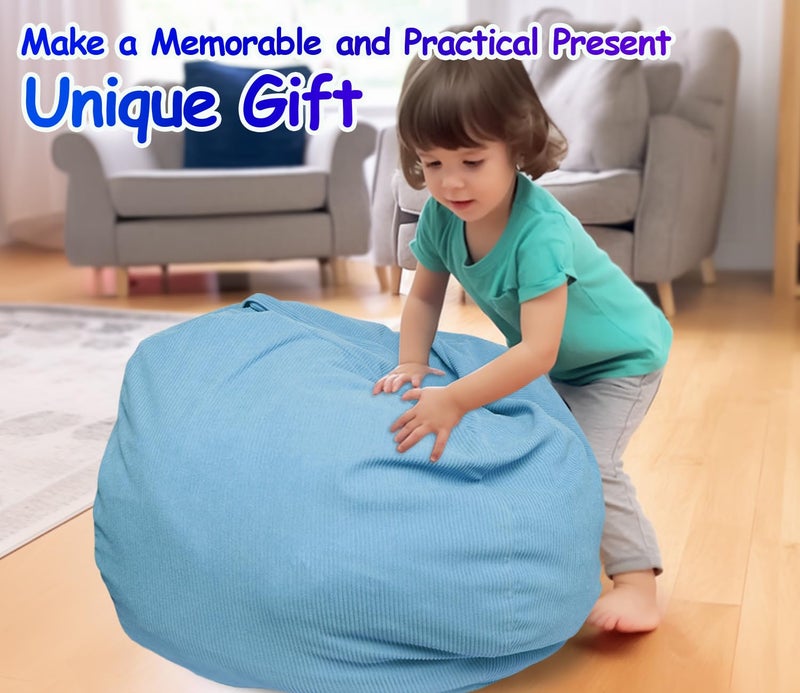 Dafftos Stuffed Storage Bean Bag (No Filler) Keep Your Plush Toys More Organized Teens Children Lazy Playroom Perfect Ultra Soft Beanbag Washable Space Save Organizer Blue - Image 5