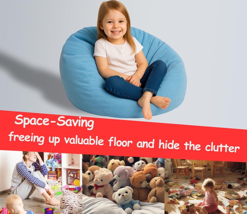 Dafftos Stuffed Storage Bean Bag (No Filler) Keep Your Plush Toys More Organized Teens Children Lazy Playroom Perfect Ultra Soft Beanbag Washable Space Save Organizer Blue - Image 4