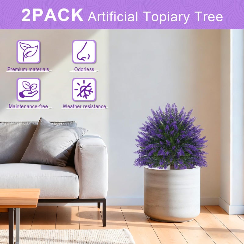 EverNature Artificial Topiary Ball Trees,16'' UV Resistant Fake Evergreen Shrubs Bushes Plants with Ground Spike 2 Set of Fake Plants for Outdoor Indoor Front Porch Garden - Image 3
