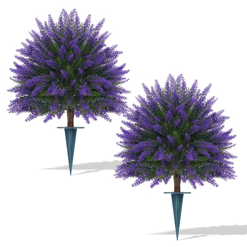 EverNature Artificial Topiary Ball Trees,16'' UV Resistant Fake Evergreen Shrubs Bushes Plants with Ground Spike 2 Set of Fake Plants for Outdoor Indoor Front Porch Garden - Image 1