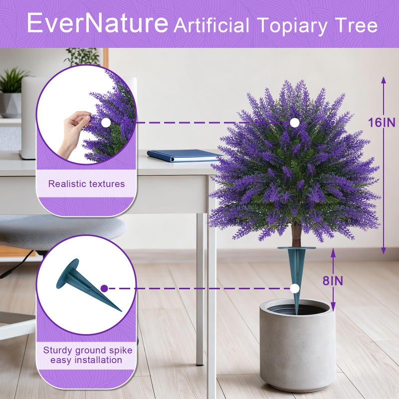 EverNature Artificial Topiary Ball Trees,16'' UV Resistant Fake Evergreen Shrubs Bushes Plants with Ground Spike 2 Set of Fake Plants for Outdoor Indoor Front Porch Garden - Image 4