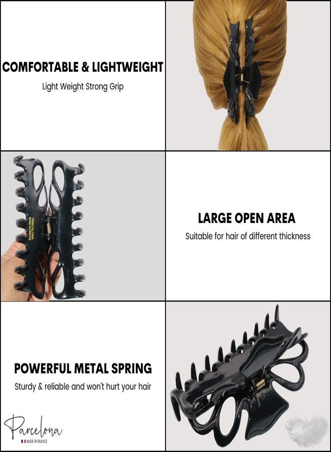 بارسيلونا مشبك شعر فرنسي مزدوج كبير الحجم من أسيتات السيلولويد بطول 4.25 بوصة من بارسيلونا، غير قابل للانزلاق، إكسسوارات شعر نسائية، صنع في فرنسا (أسود) - Image 4