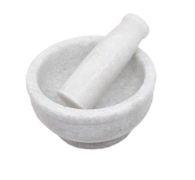 HeeMo White Marble Imam DastaMortar and Pestle SetOhkli MusalKharalIdi KalluKhal MusalKhalbattaSpice Grinder4 Inches - Image 3