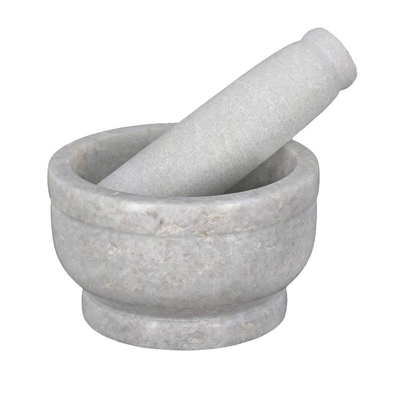 HeeMo White Marble Imam DastaMortar and Pestle SetOhkli MusalKharalIdi KalluKhal MusalKhalbattaSpice Grinder4 Inches - Image 1