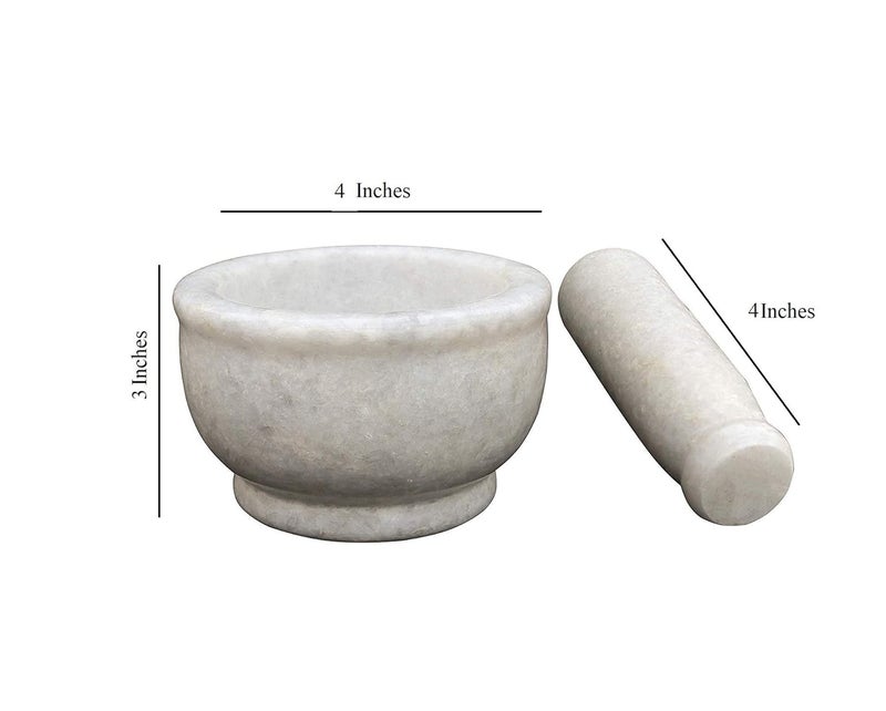 HeeMo White Marble Imam DastaMortar and Pestle SetOhkli MusalKharalIdi KalluKhal MusalKhalbattaSpice Grinder4 Inches - Image 2