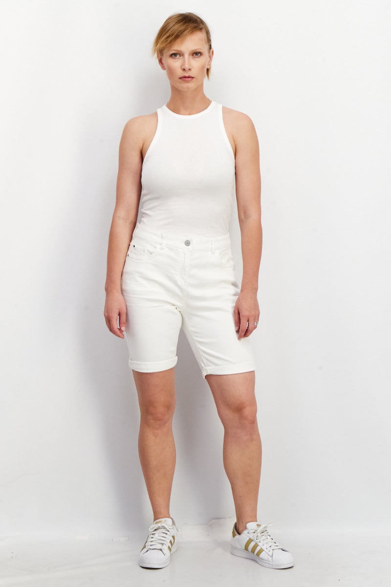 ESPRIT Women Plain Denim Shorts, White - Image 3