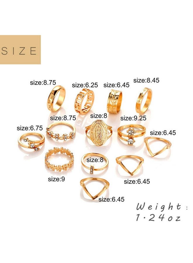 Edary Vintage Ring Set Carved Knuckle Crystal Rings Set Gold Stackable Midi Rings Finger Jewelry For Women And Girls(13Pcs) - Image 3