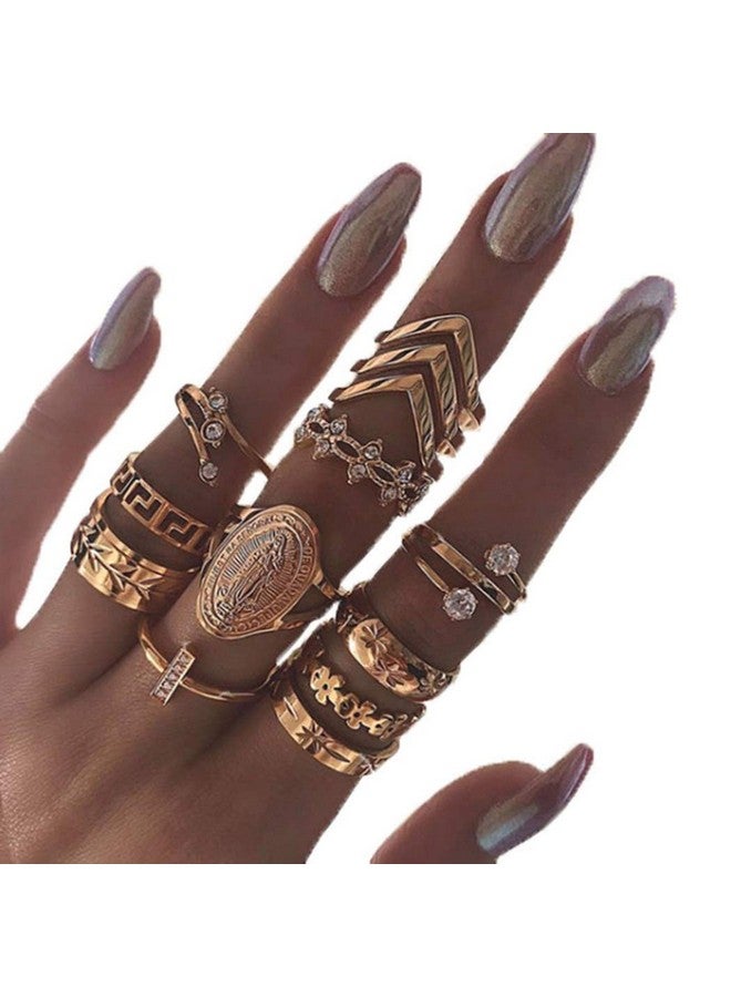 Edary Vintage Ring Set Carved Knuckle Crystal Rings Set Gold Stackable Midi Rings Finger Jewelry For Women And Girls(13Pcs) - Image 1