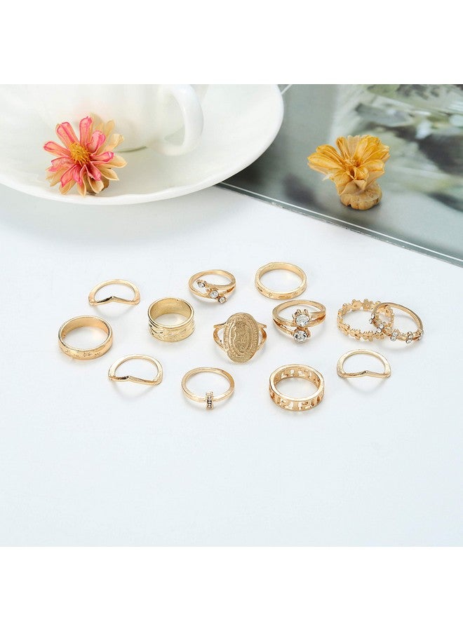 Edary Vintage Ring Set Carved Knuckle Crystal Rings Set Gold Stackable Midi Rings Finger Jewelry For Women And Girls(13Pcs) - Image 2