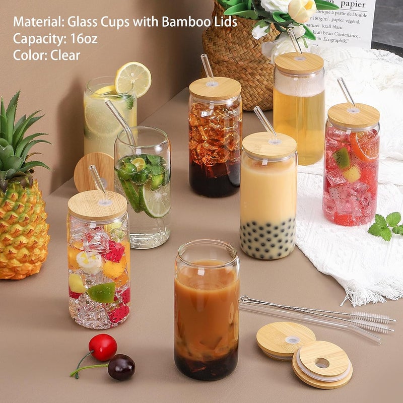 CWHHRN Glass Cups with Lid and Straw 16oz Beer Glasses Glass Coffee Cups Iced Coffee Cups with Lid Glass Tumbler with Straw and Lid 2 PACK - Image 3
