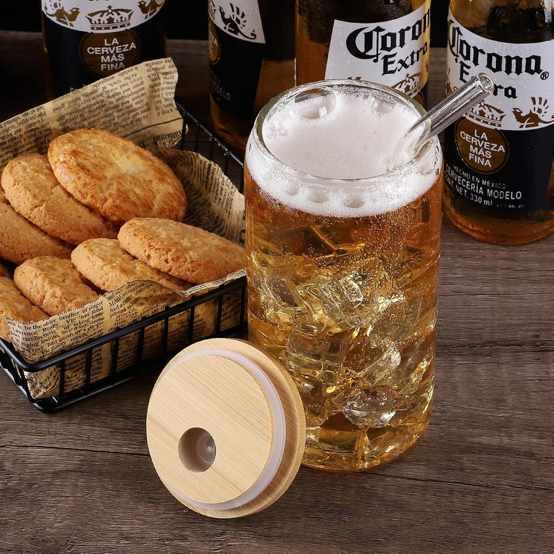 CWHHRN Glass Cups with Lid and Straw 16oz Beer Glasses Glass Coffee Cups Iced Coffee Cups with Lid Glass Tumbler with Straw and Lid 2 PACK - Image 5