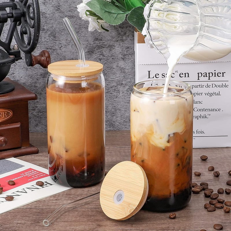 CWHHRN Glass Cups with Lid and Straw 16oz Beer Glasses Glass Coffee Cups Iced Coffee Cups with Lid Glass Tumbler with Straw and Lid 2 PACK - Image 4