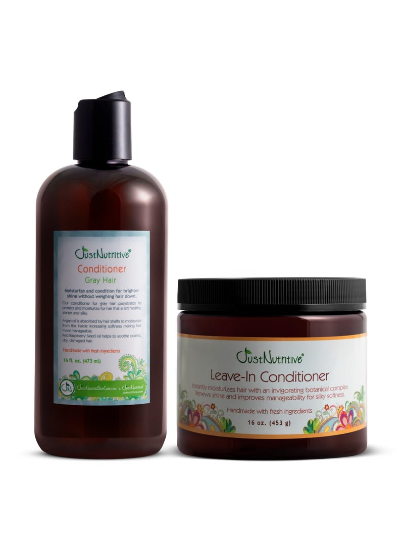 Just Nutritive Just Nutritive Gray Hair Conditioner  Leave In Conditioner 16 oz Duo  Enhanced Moisture and Hydration  Natural Ingredients  Gray Hair Enhancers 