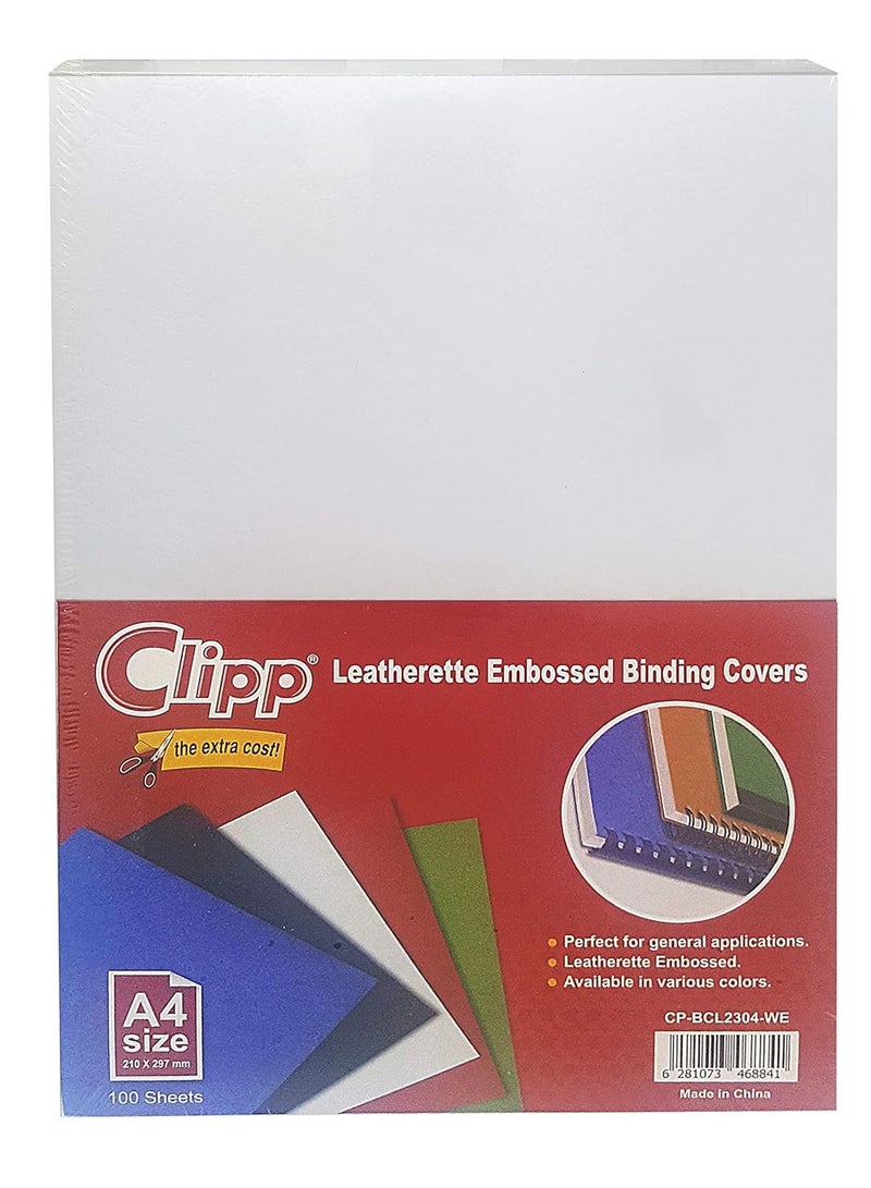 CLIPP 100-Piece Embossed Binding Cover Sheets 230gsm Thickness White  - Image 1