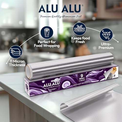 AluAlu ALU ALU 9 Meter Silver Aluminium Foil | Premium Quality | 11 Micron Thickness | Keeps Food Warm and Hygienic | Ideal for Food Wrapping, Packing, Storing and Serving - Image 2