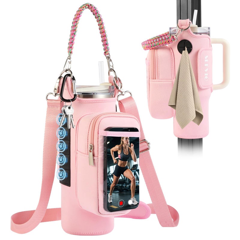 SLEVIO TIMER Magnetic Gym Bag for Men, Water Bottle Carrier Holder with Strap, Phone Pockets for Stanley Cup 40 oz Tumbler, Small Bag Gym Accessories for Women with N52 Super Magnet(Pink) - Image 1