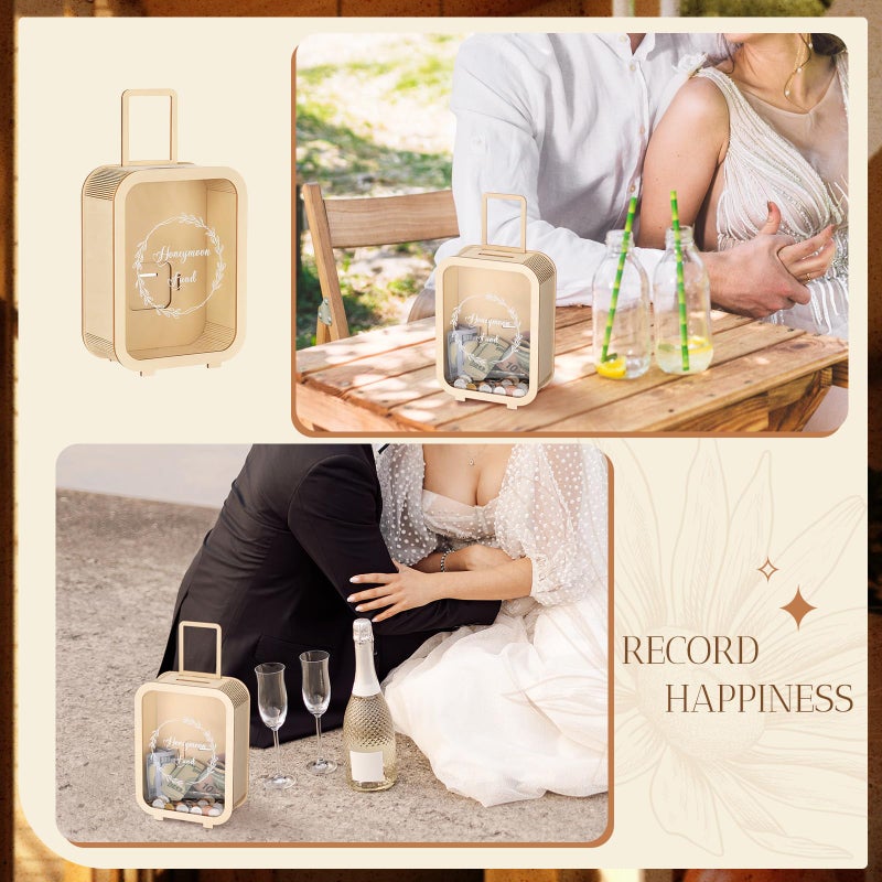 Vesici Honeymoon Fund Money Box Wedding Wooden Honey Moon Decorative Savings Box Suitcase Wood Honeymoon Money Coin Bank Case Gift for Adults Wedding Reception, Birthday, Bridal Showers - Image 4