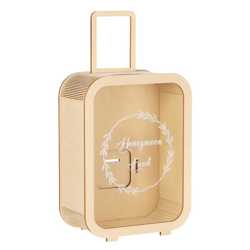 Vesici Honeymoon Fund Money Box Wedding Wooden Honey Moon Decorative Savings Box Suitcase Wood Honeymoon Money Coin Bank Case Gift for Adults Wedding Reception, Birthday, Bridal Showers - Image 1