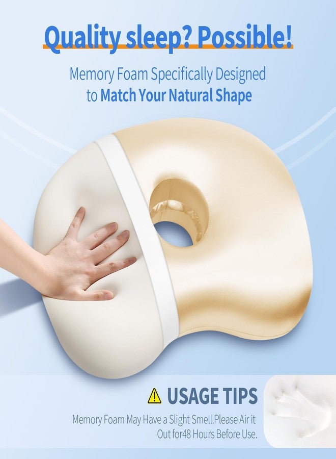 Swaycy Ear Piercing Pillow with Memory Foam for Side Sleepers, Ergonomic Ear Hole Pillow for CNH, Ear Pain, Inflammation & Pressure Sores, Ear Guard Sleeping Pillow for Daily Use, Champagne Silk - Image 3