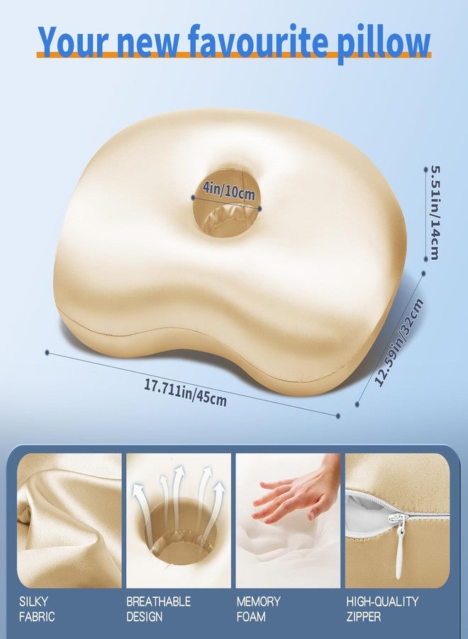 Swaycy Ear Piercing Pillow with Memory Foam for Side Sleepers, Ergonomic Ear Hole Pillow for CNH, Ear Pain, Inflammation & Pressure Sores, Ear Guard Sleeping Pillow for Daily Use, Champagne Silk - Image 2