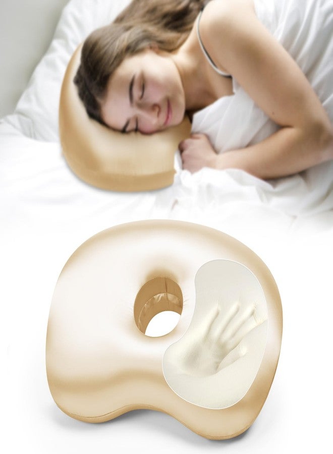 Swaycy Ear Piercing Pillow with Memory Foam for Side Sleepers, Ergonomic Ear Hole Pillow for CNH, Ear Pain, Inflammation & Pressure Sores, Ear Guard Sleeping Pillow for Daily Use, Champagne Silk - Image 1