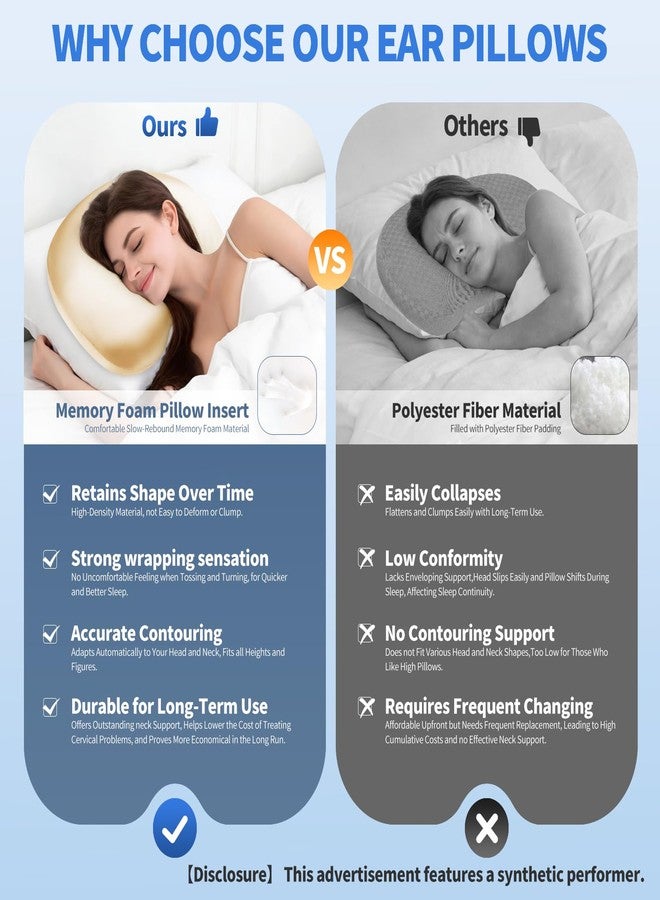 Swaycy Ear Piercing Pillow with Memory Foam for Side Sleepers, Ergonomic Ear Hole Pillow for CNH, Ear Pain, Inflammation & Pressure Sores, Ear Guard Sleeping Pillow for Daily Use, Champagne Silk - Image 4