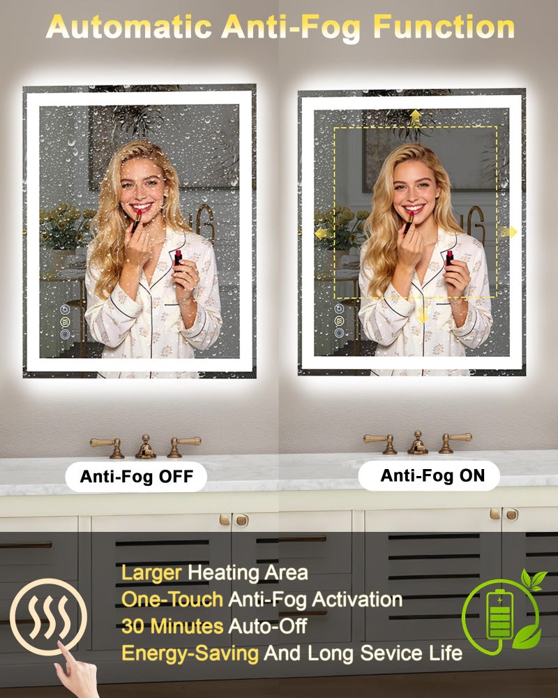 Callsky 24x32 LED Bathroom Mirror with Lights, Super Bright Front & Backlit Vanity Mirror for Wall, Anti-Fog & Memory Smart Mirror, 5mm Shatter-Proof Tempered Glass, ETL Listed, Vertical/Horizontal - Image 4