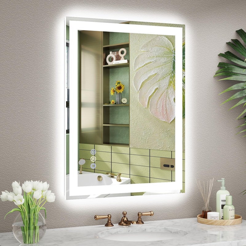 Callsky 24x32 LED Bathroom Mirror with Lights, Super Bright Front & Backlit Vanity Mirror for Wall, Anti-Fog & Memory Smart Mirror, 5mm Shatter-Proof Tempered Glass, ETL Listed, Vertical/Horizontal - Image 1