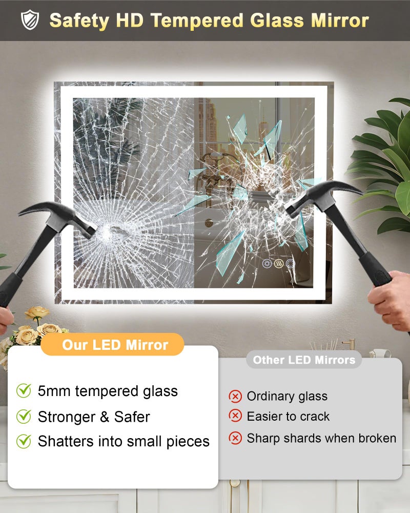 Callsky 24x32 LED Bathroom Mirror with Lights, Super Bright Front & Backlit Vanity Mirror for Wall, Anti-Fog & Memory Smart Mirror, 5mm Shatter-Proof Tempered Glass, ETL Listed, Vertical/Horizontal - Image 5