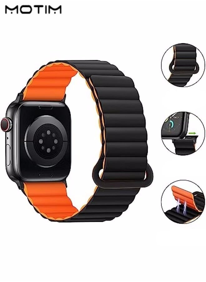 Motim - Apple Watch Band Magnetic Buckle Strap, 49mm 45mm 44mm 42mm, Soft Silicone Replacement Strap Loop Bracelet, Reversible Loop Strap for iWatch Series 10/9/8/7/6/5/4/3/2/1/SE - Image 1