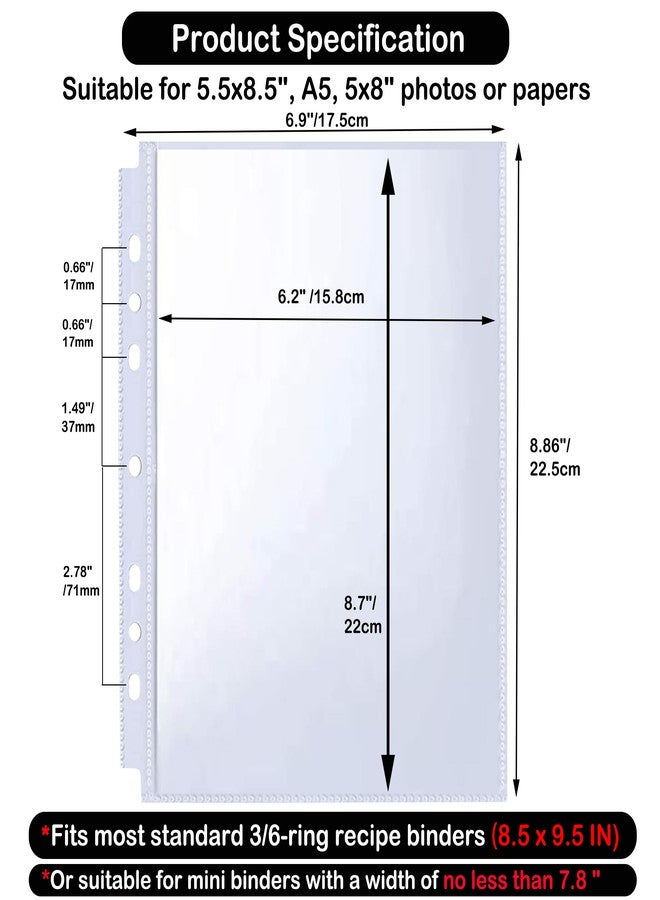BYSLBTY 30 Pack 5.5x8.5 Sheet Protectors for 6 or 3 Ring 8.5x9.5 Mini Binders, Double-Sided Top-Loading Pockets, A5 Page Protectors - Image 2