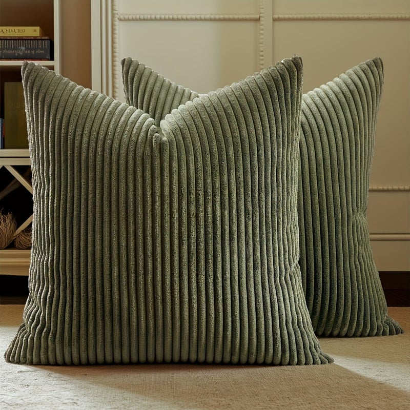 2 Pieces Soft Velvet Striped Throw Pillow Covers 50x50cm Decorative Cushion Cases with Zipper Closure Black Machine Washable for Living Room Bedroom Sofa Home Decor - Image 1
