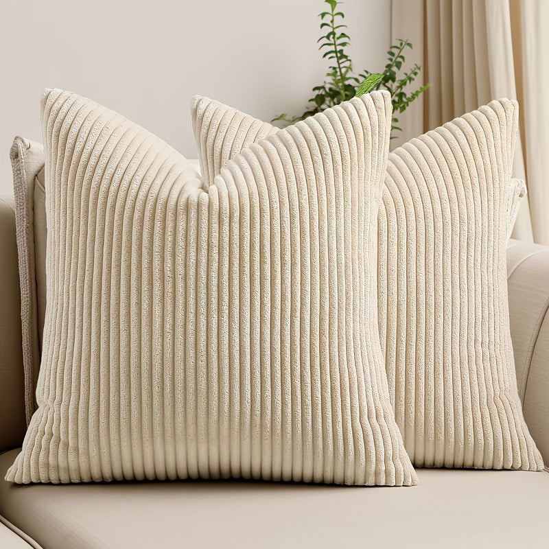 2 Pieces Soft Velvet Striped Throw Pillow Covers 50x50cm Decorative Cushion Cases with Zipper Closure Black Machine Washable for Living Room Bedroom Sofa Home Decor - Image 2