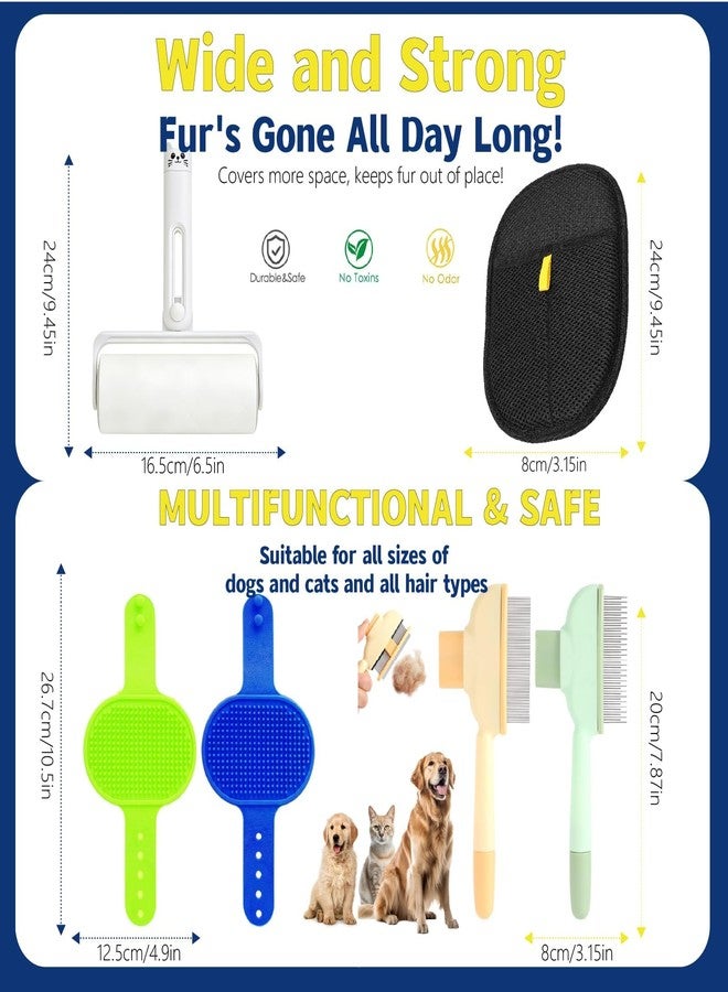 4-in-1 Pet Hair Remover and Grooming Kit for Dogs Cats, Reusable Lint Roller, Deshedding Glove, De-Shedding Tool for Fur Removal and Silicone Bath Brush for Dog Cat Furniture Clothing Car Seats, Blue - Image 2