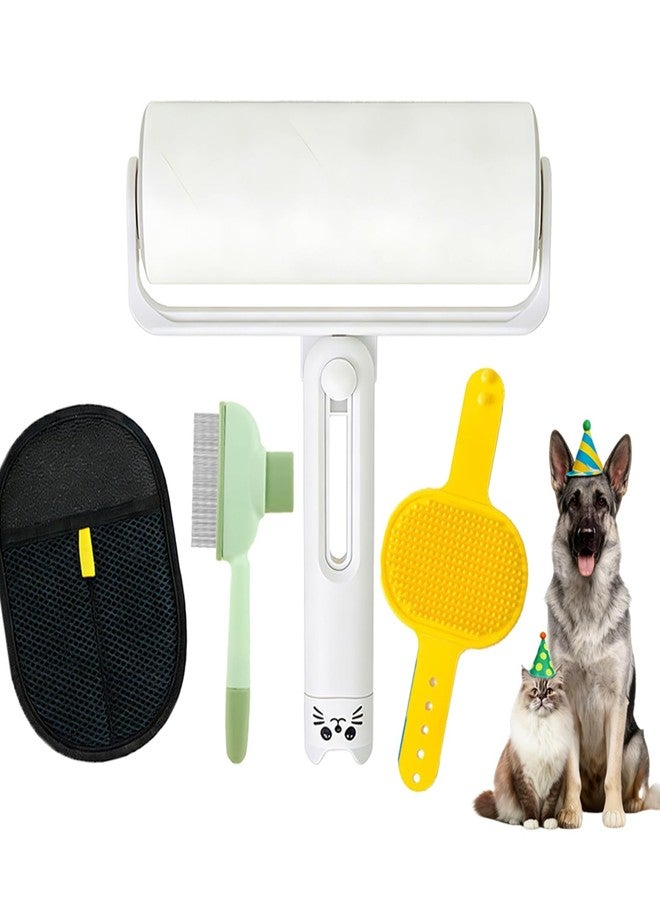 4-in-1 Pet Hair Remover and Grooming Kit for Dogs Cats, Reusable Lint Roller, Deshedding Glove, De-Shedding Tool for Fur Removal and Silicone Bath Brush for Dog Cat Furniture Clothing Car Seats, Blue - Image 1