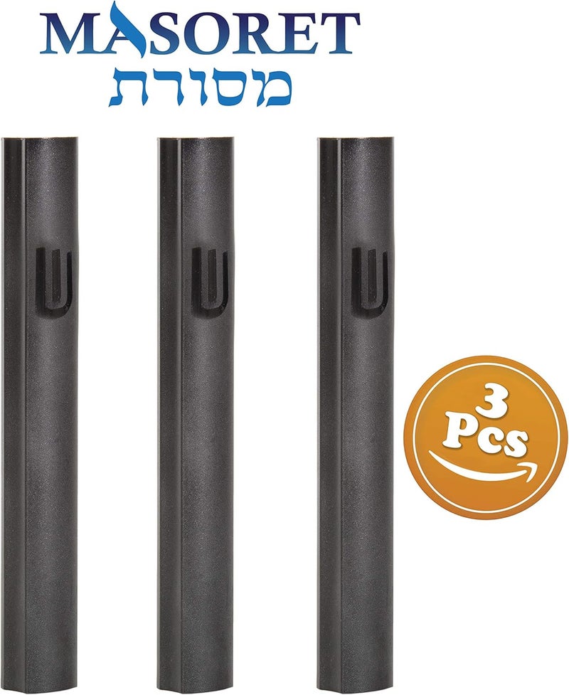 MASORET 3-Piece Aluminum Door Mezuzah Cases: Special Profile, No Holes, 4-Inch 10cm Hebrew Parchment Scroll Holder Boxes - Image 2