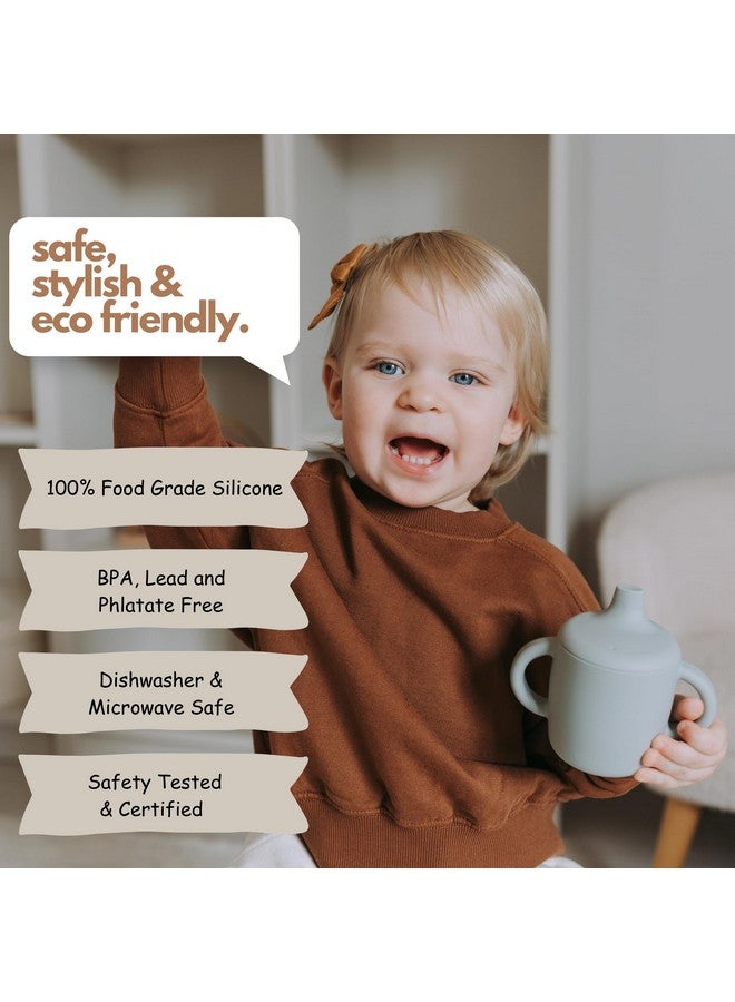 Kidsco كوب سيليكون للأطفال مع مقبض انتقال سهل، فوهة ناعمة وقشة. كوب تدريب غير سام وغير قابل للكسر بسعة 5 أونصات/150 مل (شوفان وكاكي) - Image 3