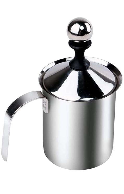 MINTOX Freezer Stainless Steel Milk Frother Cappuccino Coffee Frother Double Froth Pump Manual Milk Frother Stainless Steel Hand Pump 400ml - Image 1