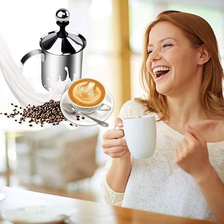 MINTOX Freezer Stainless Steel Milk Frother Cappuccino Coffee Frother Double Froth Pump Manual Milk Frother Stainless Steel Hand Pump 400ml - Image 5
