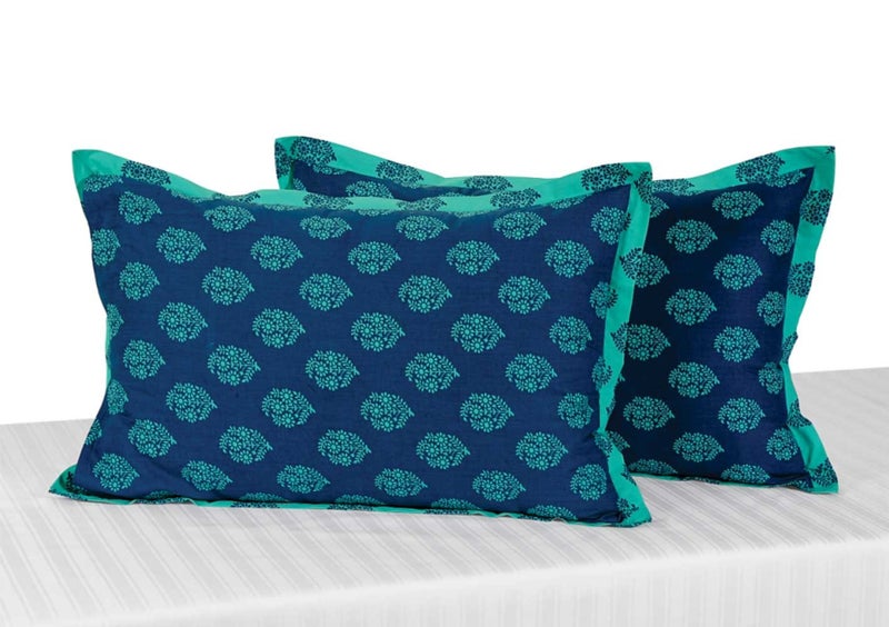 Swayam Set of 2 Polyester Pillow Cover | 18x28 Inch | Soft Breathable Bed Pillow Cover 200TC | Durable & Washable | Ethnic Motif Print Pillow Cover for Bedroom | Standard Size - Blue - Image 1
