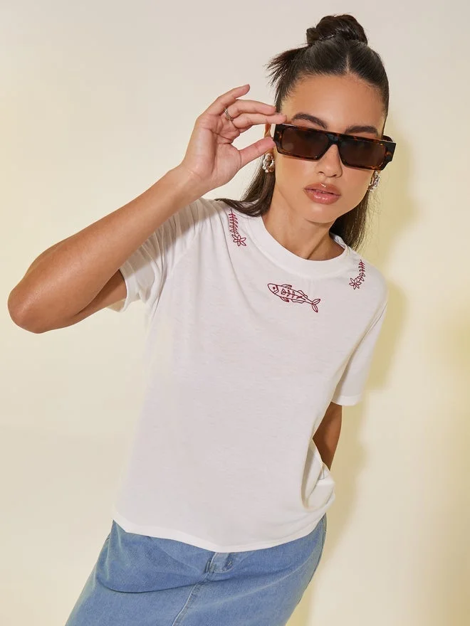 Take Two Take Two Embroidered Round Neck T-Shirt