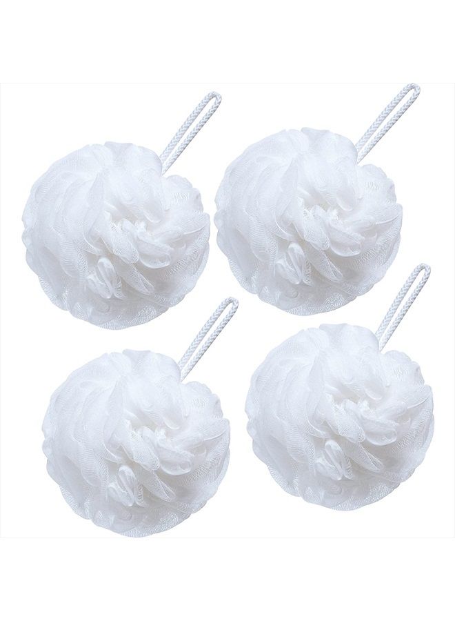 VANZAVANZU Bath Loofah Large 80g Shower Sponge Body Scrubber Mesh Pouf for Men and Women, Set of 4 (White) - Image 1