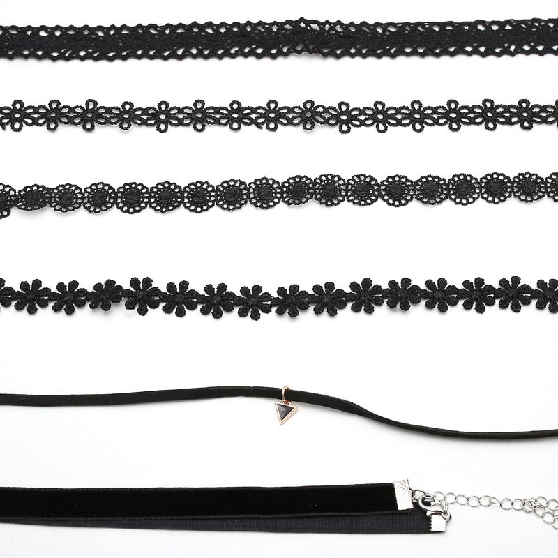 Akstore Velvet Choker Classic Choker Necklace Womens Layered Cute Black (Black 6 pcs) - Image 2