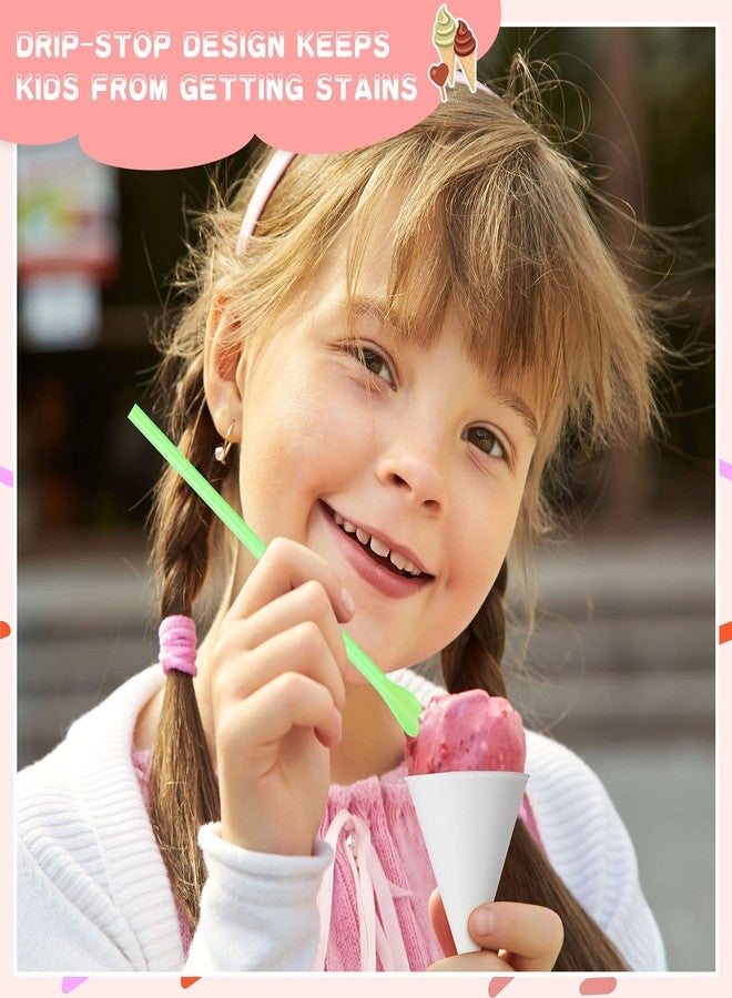 Eaasty 100 Pcs Snow Cone Cups and Straws - 4.5 oz Disposable Cone Paper Cups with Spoon Straws for Slush, Shaved Ice, Cream, Sorbet, Water - Image 5