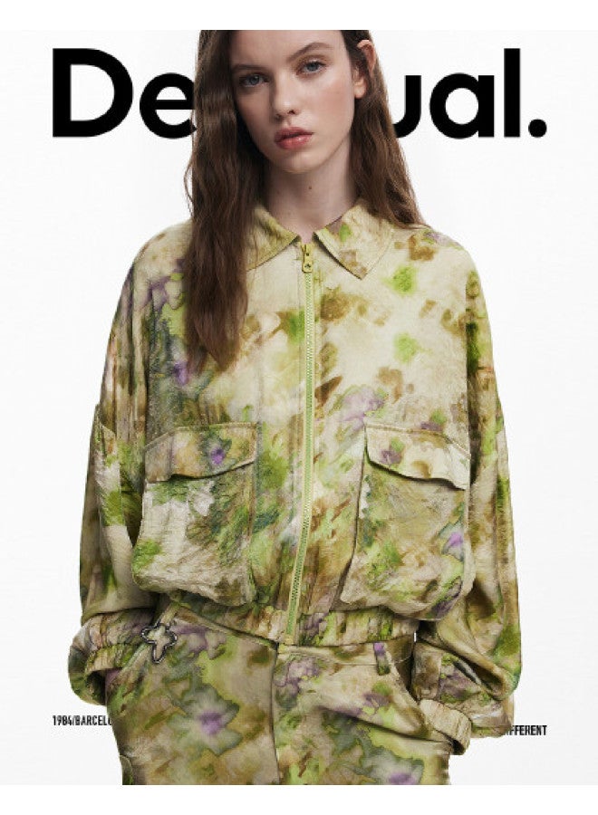 DESIGUAL ss25 Abstract Print Iridescent Utility-inspired Cropped Women's Jacket - Image 1
