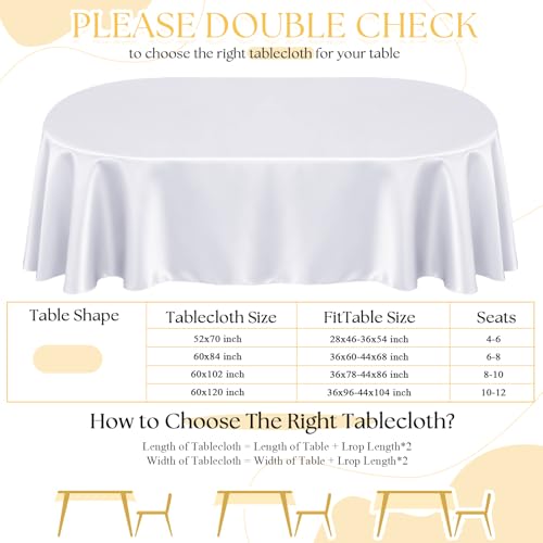 Entisn Oval Tablecloth 60 x 84 Inch, Made of White Satin Fabric, Suitable for 6-8 Seats, Wrinkle-Resistant and Easy-Clean Design Table Decoration for Wedding, Banquet, Kitchen, Indoor and Outdoor - Image 2