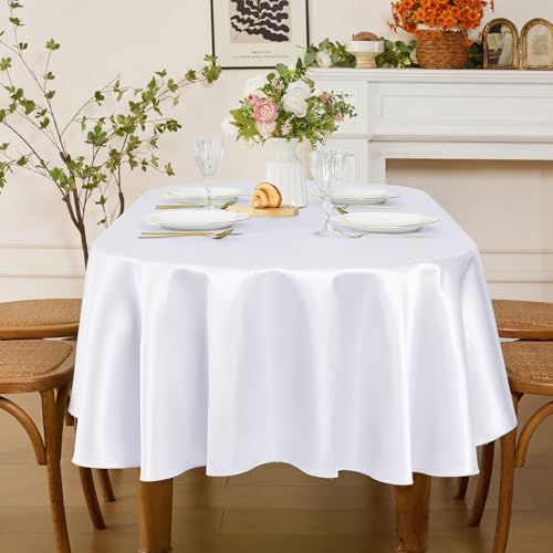 Entisn Oval Tablecloth 60 x 84 Inch, Made of White Satin Fabric, Suitable for 6-8 Seats, Wrinkle-Resistant and Easy-Clean Design Table Decoration for Wedding, Banquet, Kitchen, Indoor and Outdoor - Image 4