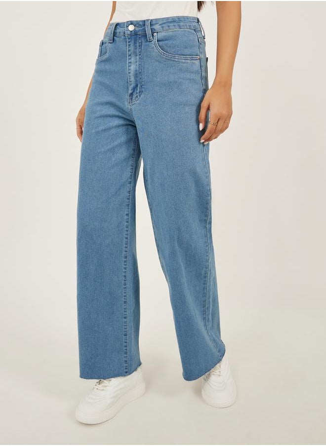 Styli High Rise Rivet Detail Straight Fit Jeans  - Image 2