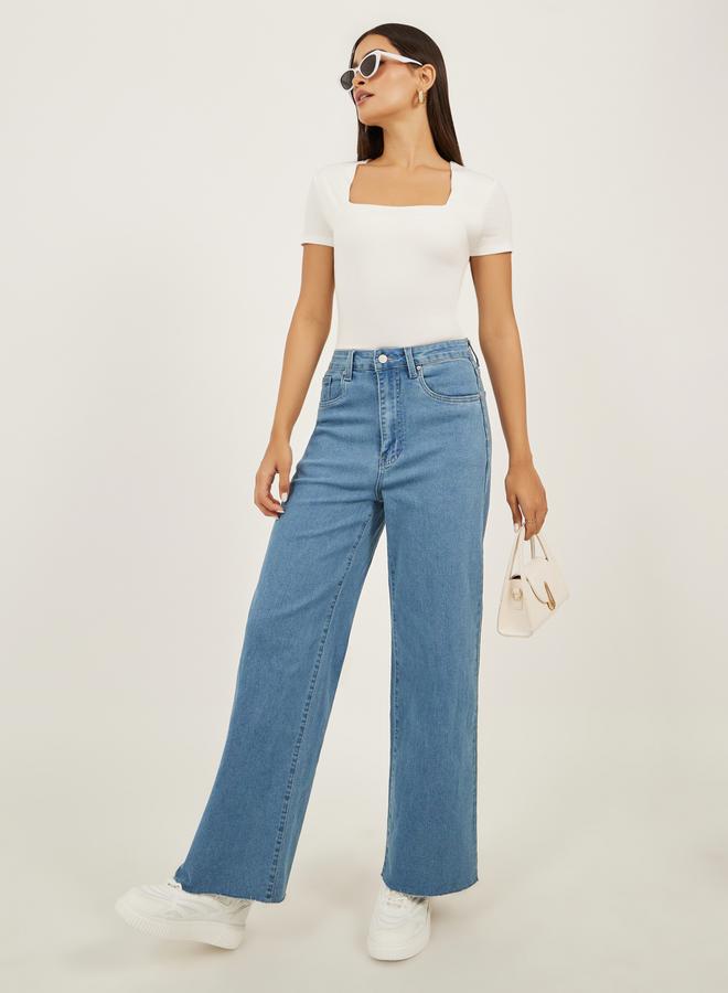 Styli High Rise Rivet Detail Straight Fit Jeans | Best Price UAE ...